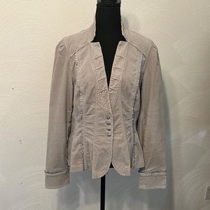 White House Black Market Light Grey Velvet-like fitted blazer. Size 14. EUC